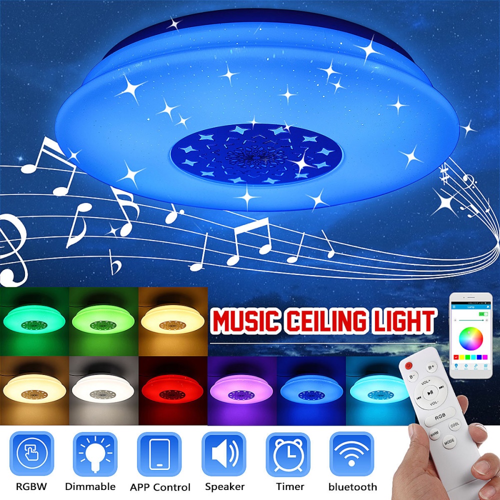 AC110-220V RGB LED Ceiling Light with bluetooth Speaker Dimmable Modern Music LED Flush Mount Fixture APP Control Color Change Home Party - 110-220V - Image 2