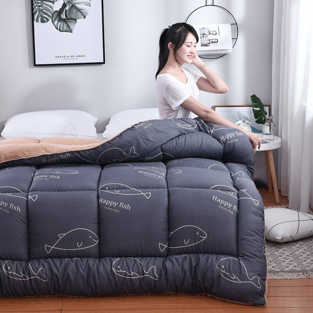 Blanket Warm Winter Quilt Soft Goose Down Full Size Comforter Thick Blanket for Home Textile Wool Filler - pattern1(1.5*2M) - Image 2