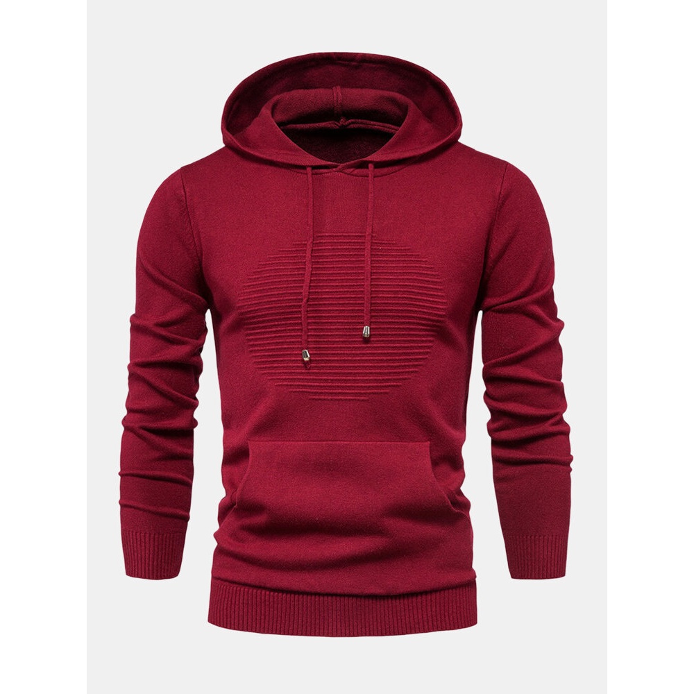 Mens Warm Knitted Long Sleeve Pouch Pocket Hooded Sweaters - Red XL