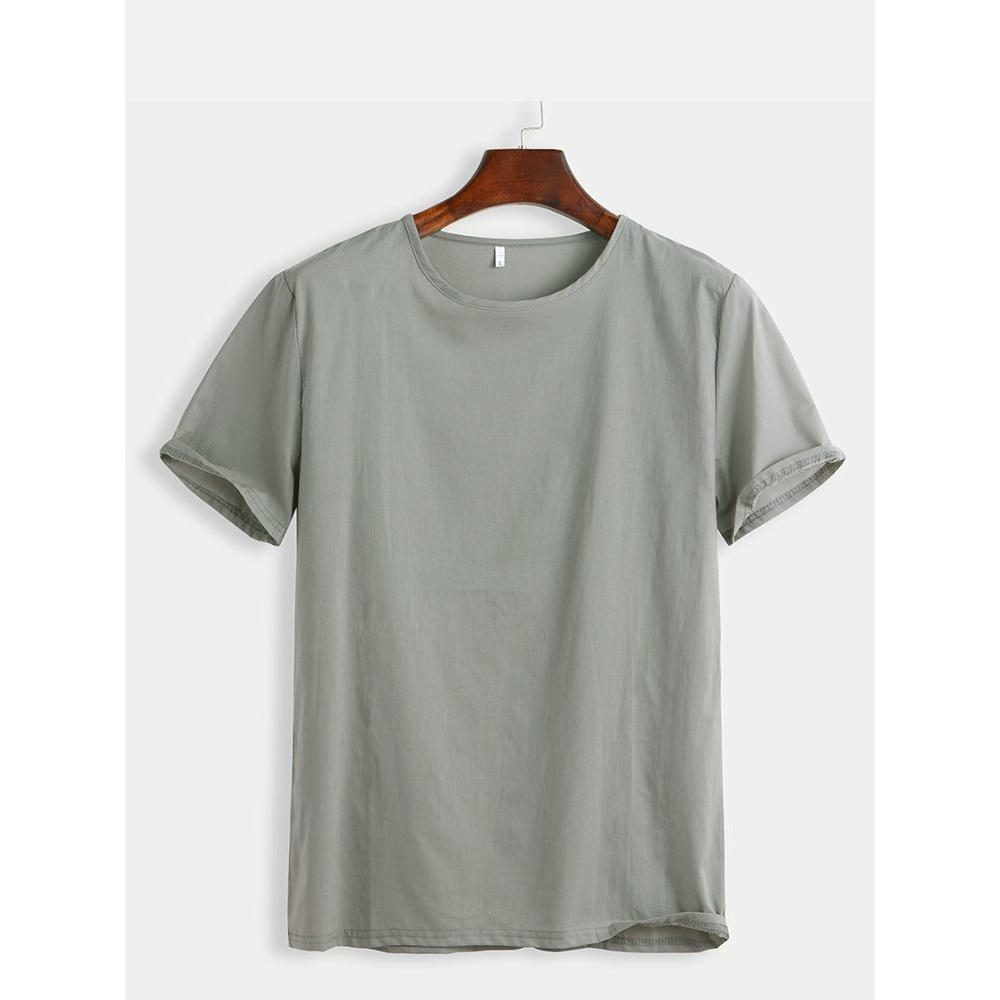 Mens Summer Crew Neck Solid Color Vintage Plain T-shirts - M Jujube Red