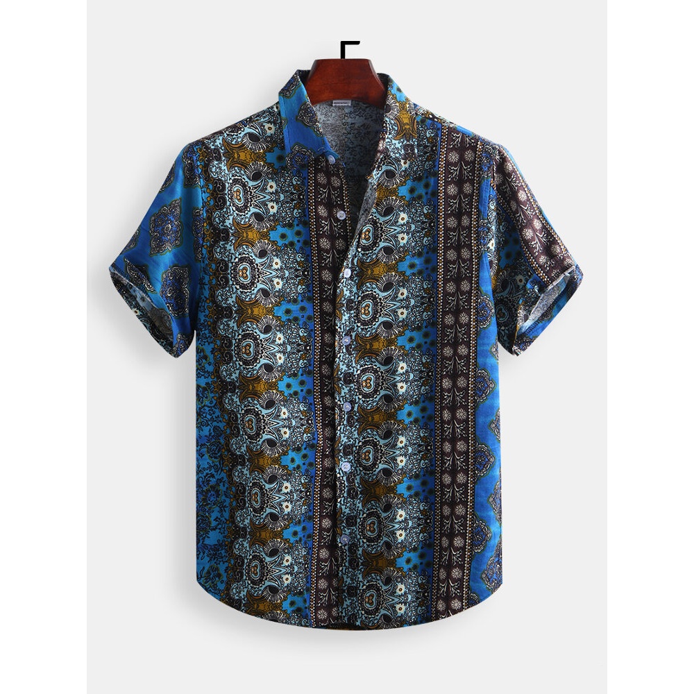 Mens Vintage Ethnic Style Printed Casual Fashion Shirts - S Yellow