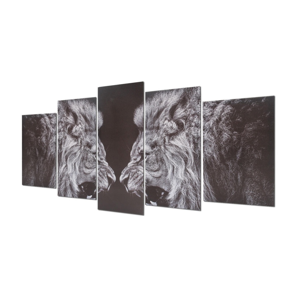 5Pcs Black White Lion Canvas Print Art Painting Wall Picture Home Decor Framed Decorations - Image 2