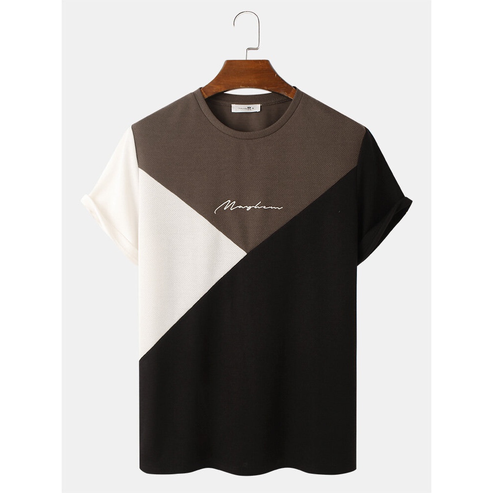 Mens Embroidery Tricolor Vines Knitted Texture Short Sleeve T-Shirts - Wine Red S