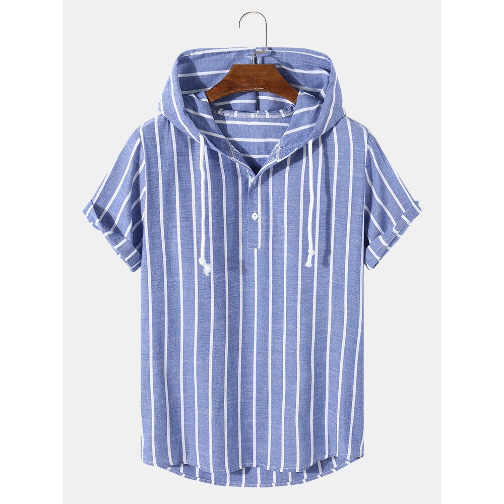 Mens Striped 100% Cotton Casual Shirts - Blue 2XL