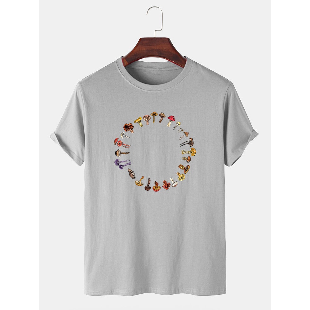 Mens Multiple Cartoon Mushroom Print Short Sleeve Preppy T-Shirts - Navy S