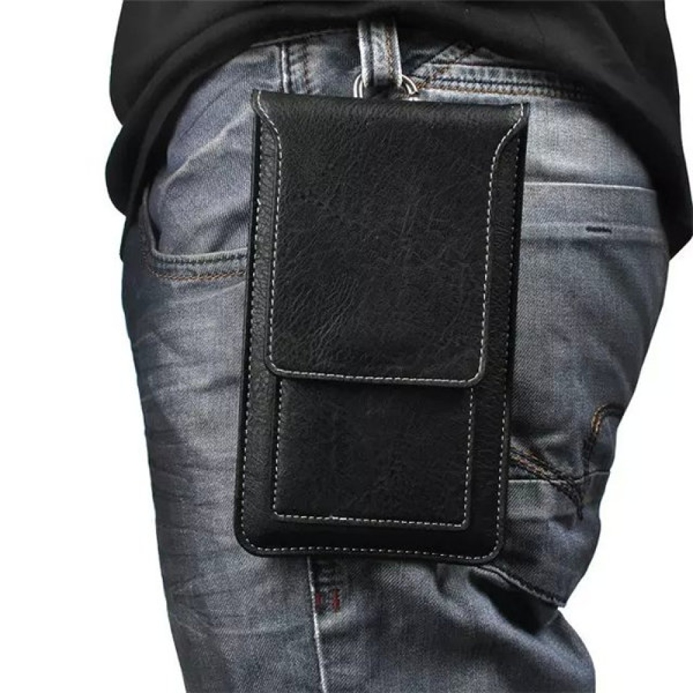 Universal Multifunctional Leather Phone Bag Metal Hook Waist Bag for Phone Under 5.5 inches - Black - Image 2