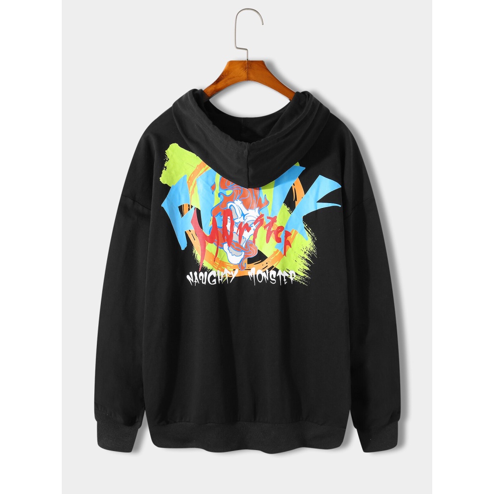 Men Back Graffiti Print Hoodie - Black S