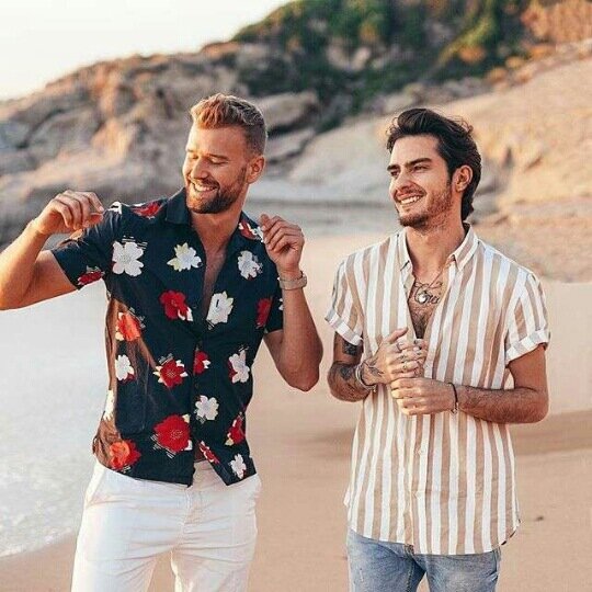 Europe And The United States New Striped Casual Men's Shirt Short-sleeved Shirt - M Red strip - Image 2