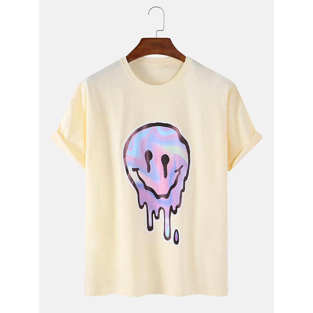 Funny Emojis Print Cotton Round Neck Short Sleeve Designer T-Shirts - Black L