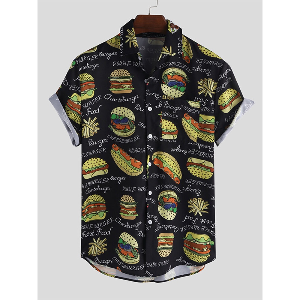 Men Women Summer Loose Interesting Hamburger Printing Shirts - 3XL Pink
