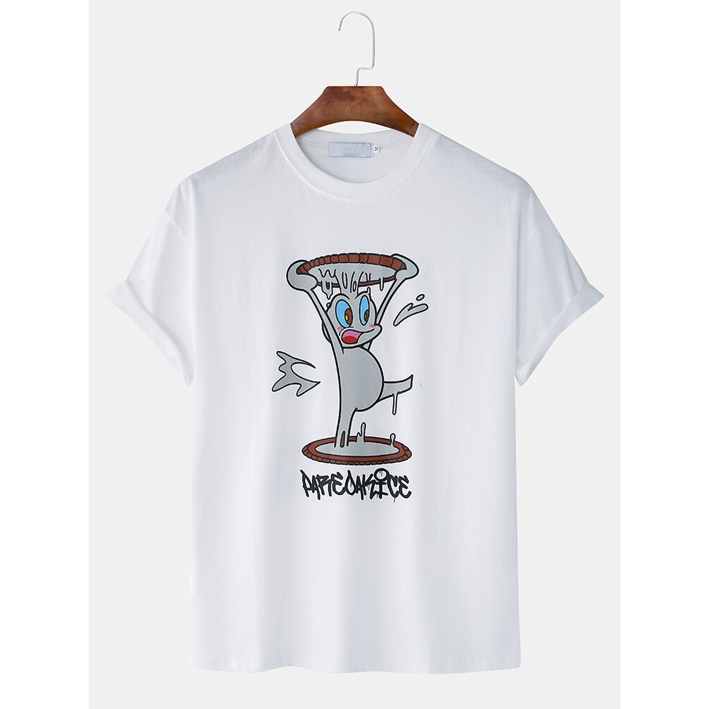 Men Casual Graffiti Cartoon Print Loose T-Shirts - 2XL White