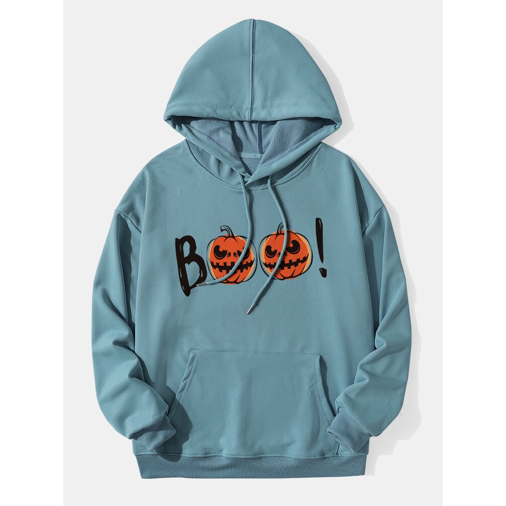 Mens Cartoon Pumpkin  Hoodies With Kangaroo Pocket - White M