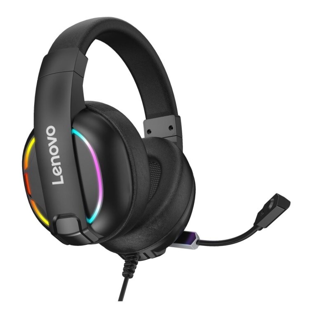 Lenovo HU75 Wired Gaming Headphone 50mm Driver HIFI Surround Sound RGB Colorful Light Music Headsets with Microphone - Black - Image 2