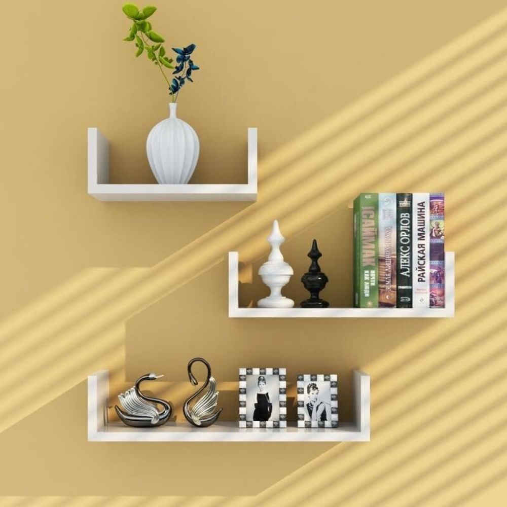 3Pcs Wooden Wall Shelf Wall-mounted Organiser Wall Decor - Black - Image 2