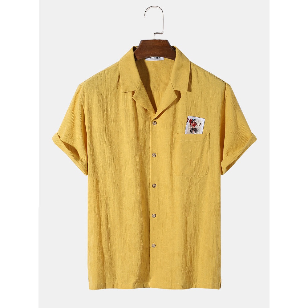 Mens Poker Embroidery Towelling Casual Shirts - Green S