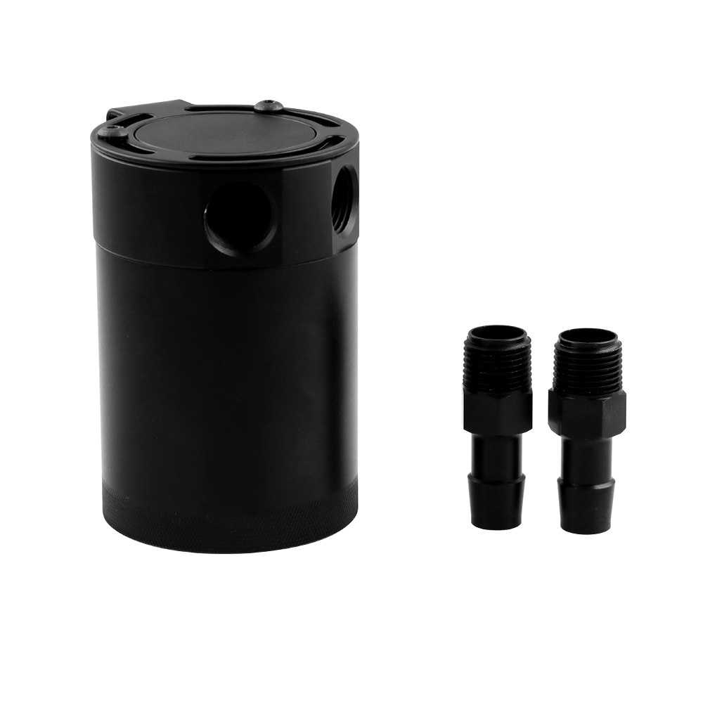 High Strength Compact Baffled Oil Catch Can 2-Port Black Universal Application black