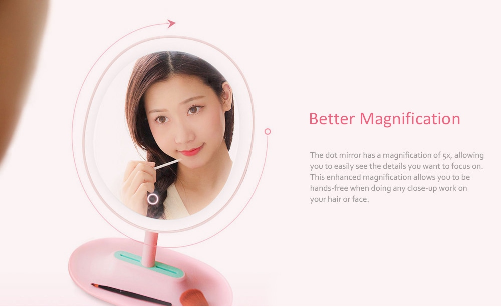 FASCINATE LED Makeup Mirror - Adjustable Lens 5 Times Magnifying Glass, Pink - Image 3