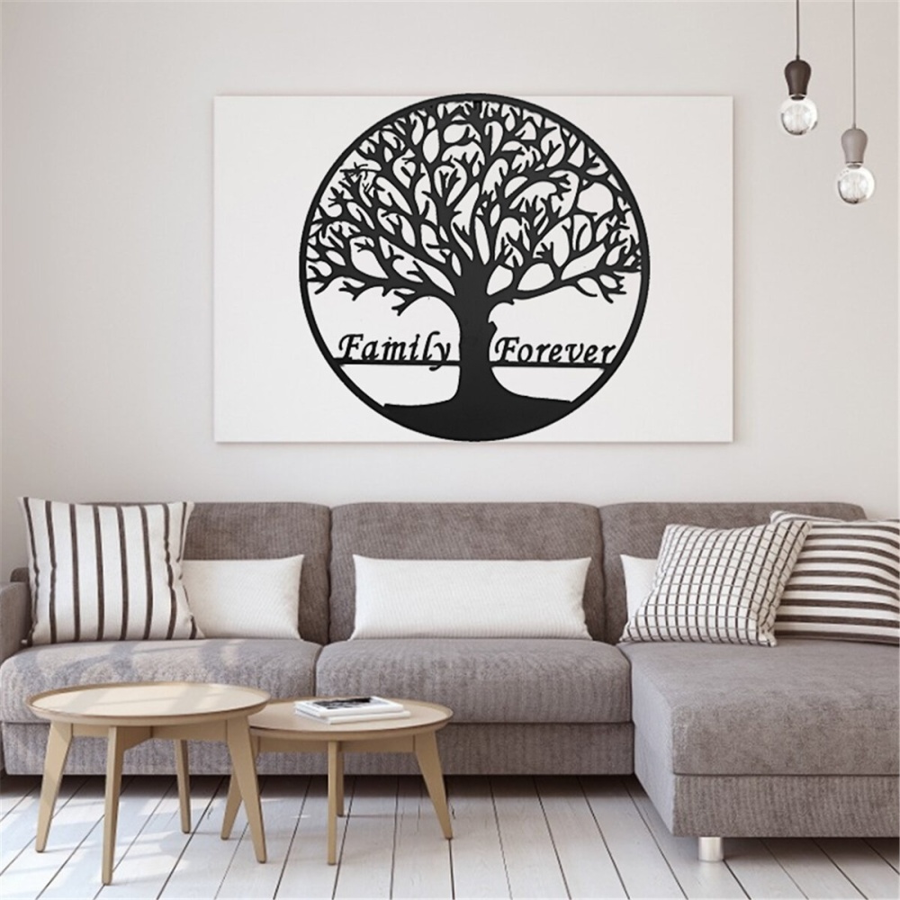 24in/60cm Metal Tree Hanging Wall Art Round Sculpture Family Forever Home Decoration - Image 2