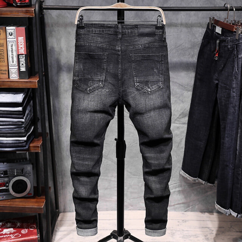 Men Black Gray Stretch Slim Casual Feet Pants - 31 Dark Grey - Image 2