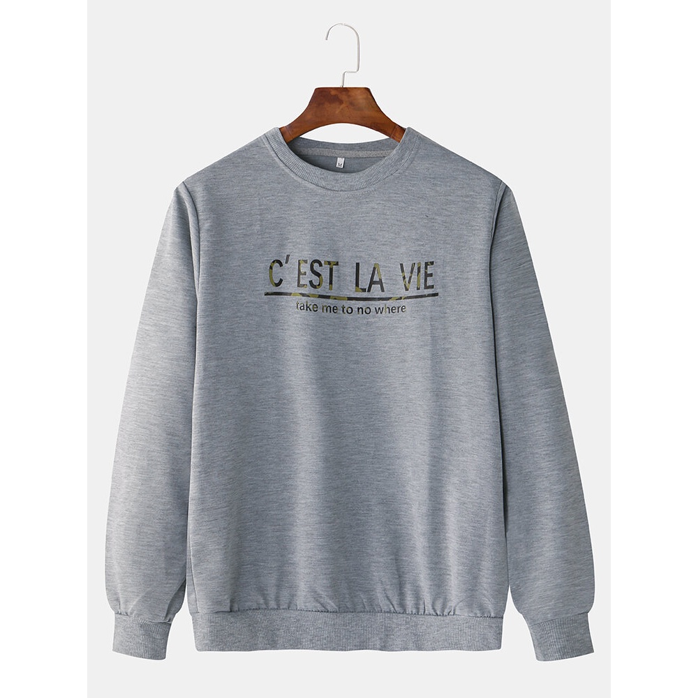 Mens Fashion Crew Neck Cotton Long Sleeve Casual Overhead Sweatshirt - 2XL Grey