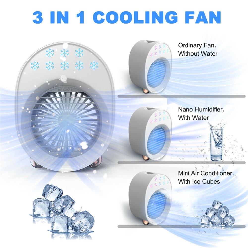 Portable Mini Air Conditioner With Rgb Lights Desk Fan Low Noise Usb Power Supply Cooler Humidifier Purifier green - Image 2