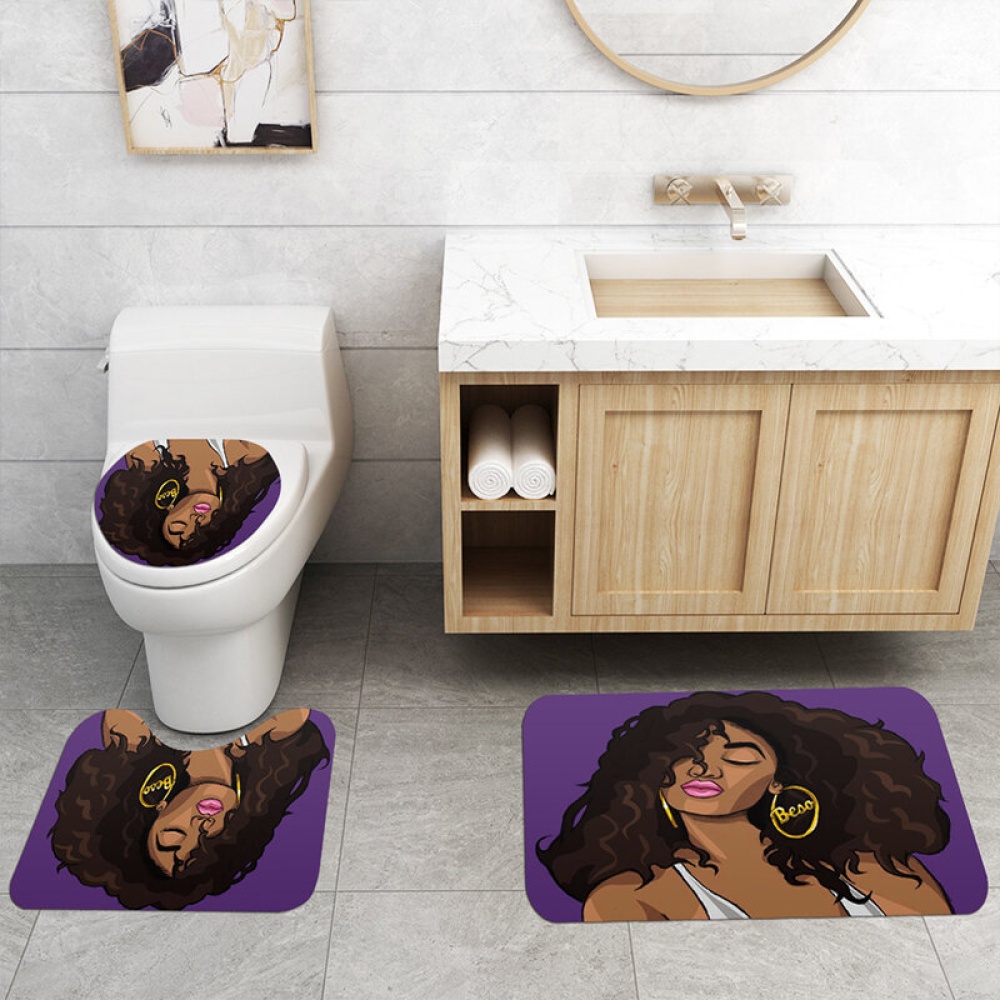 4Pcs Bathroom Mat Set Pedestal Rug Lid Toilet Cover Shower Curtain Non Slip - Type A - Image 2