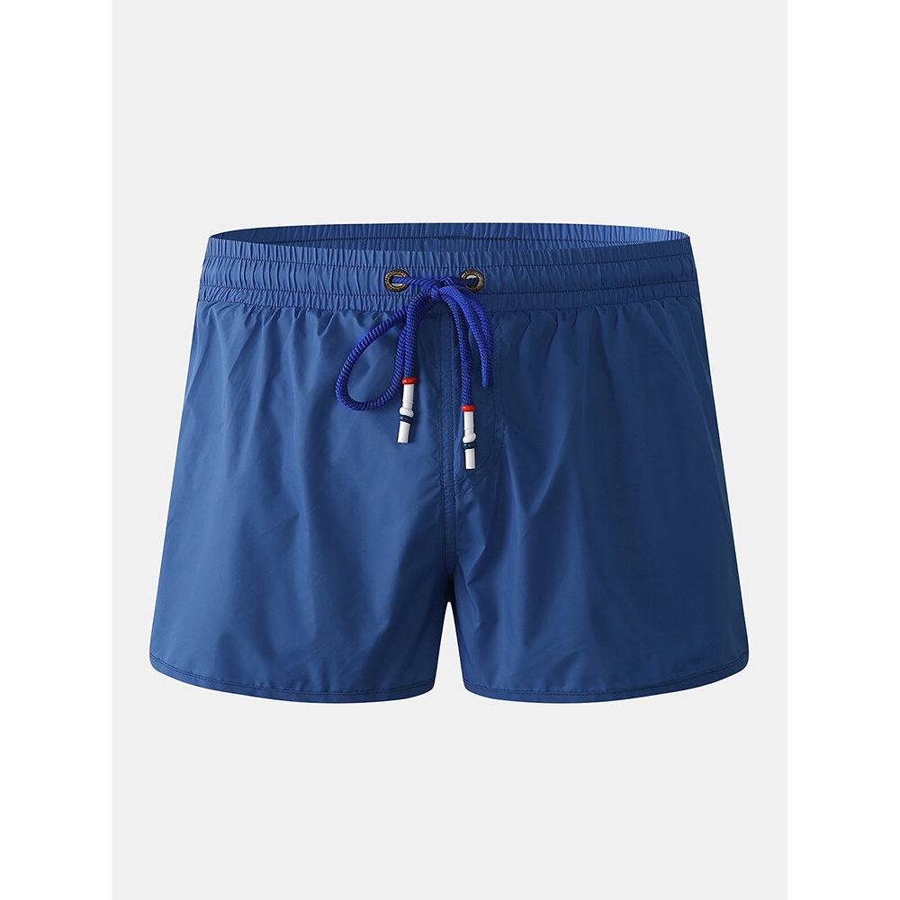 Mens Solid Color Quick Dry Drawstring Casual Beach Board Shorts With Compression Liner - Blue XL