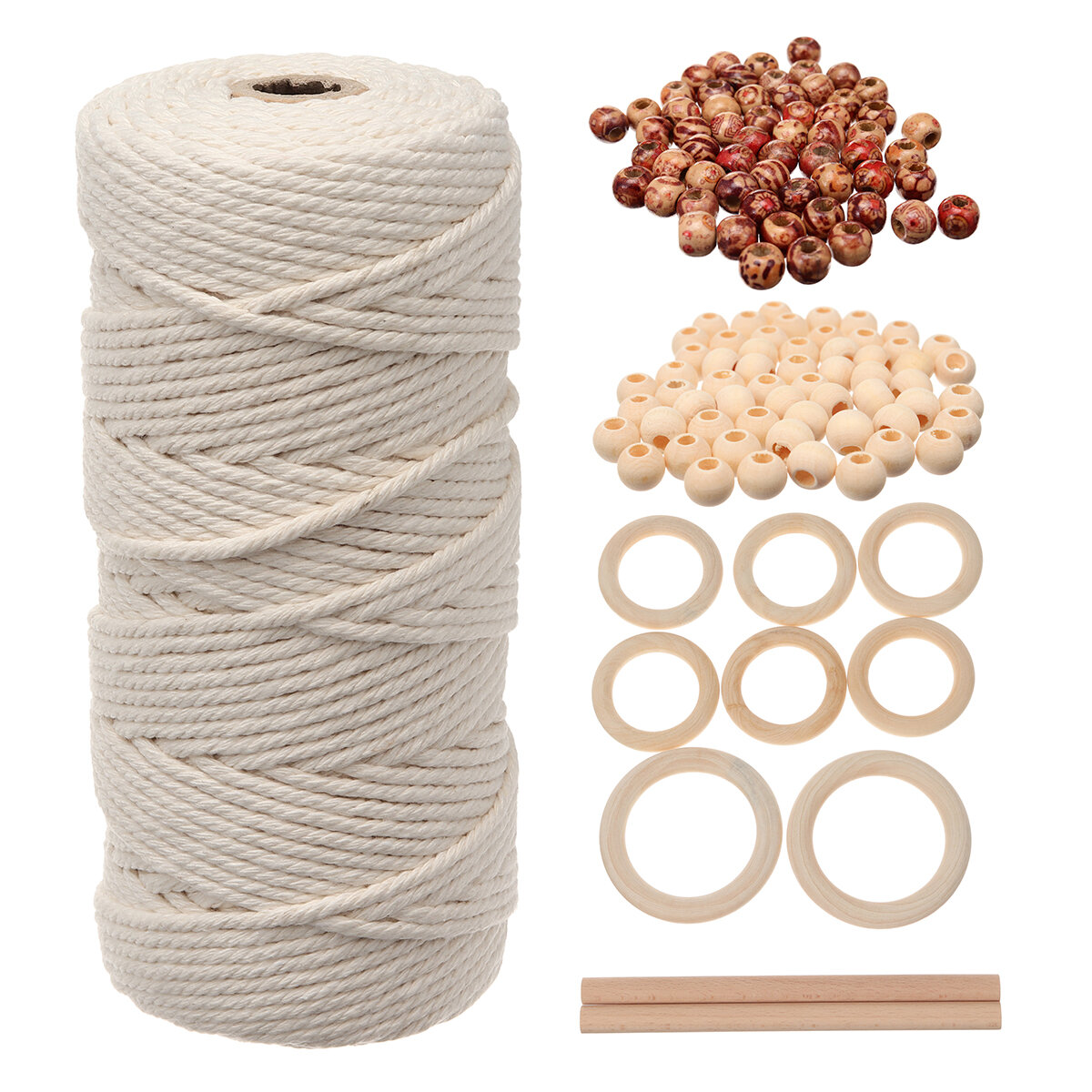 DIY Craft Cord Yarn Natural Cotton Wooden Bead Kit Tapestry Macrame Wall Hanging - #1
