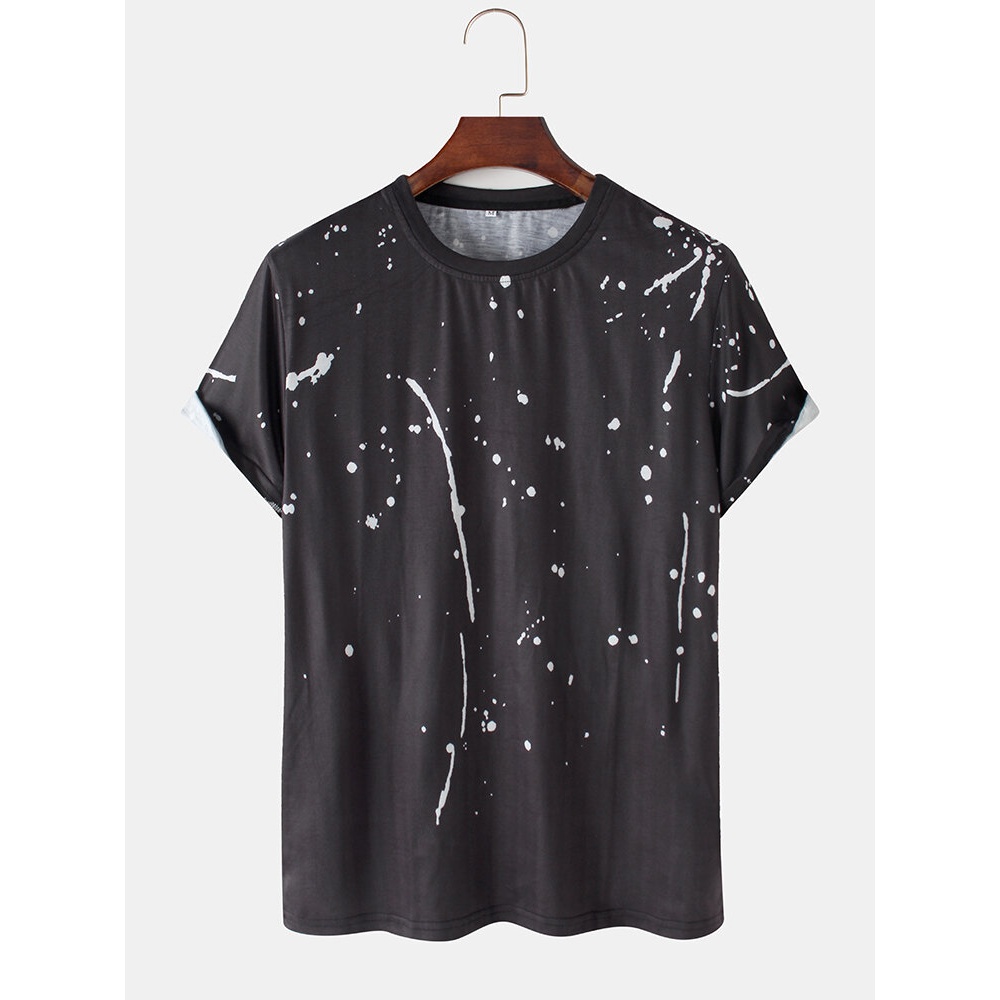 Cotton Mens Design Print Black Short Sleeve Simple T-Shirts - Black L