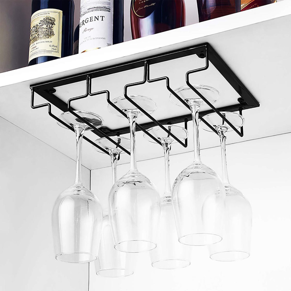 Wall Mount Glass Rack Holder Hanging Under Cabinet Hanger Iron Shelf 4 Type - A Gold - Image 2