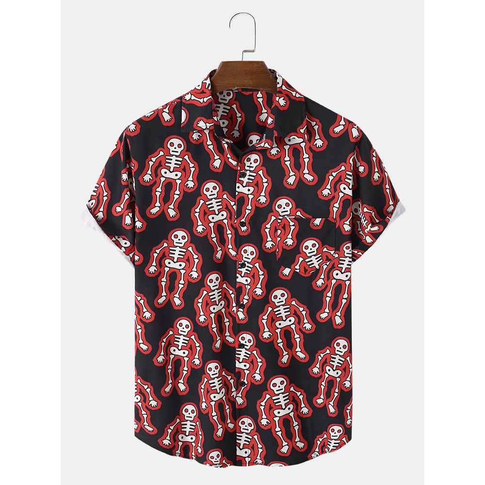 Mens Skeleton Cartoon Casual Shirts - Black M