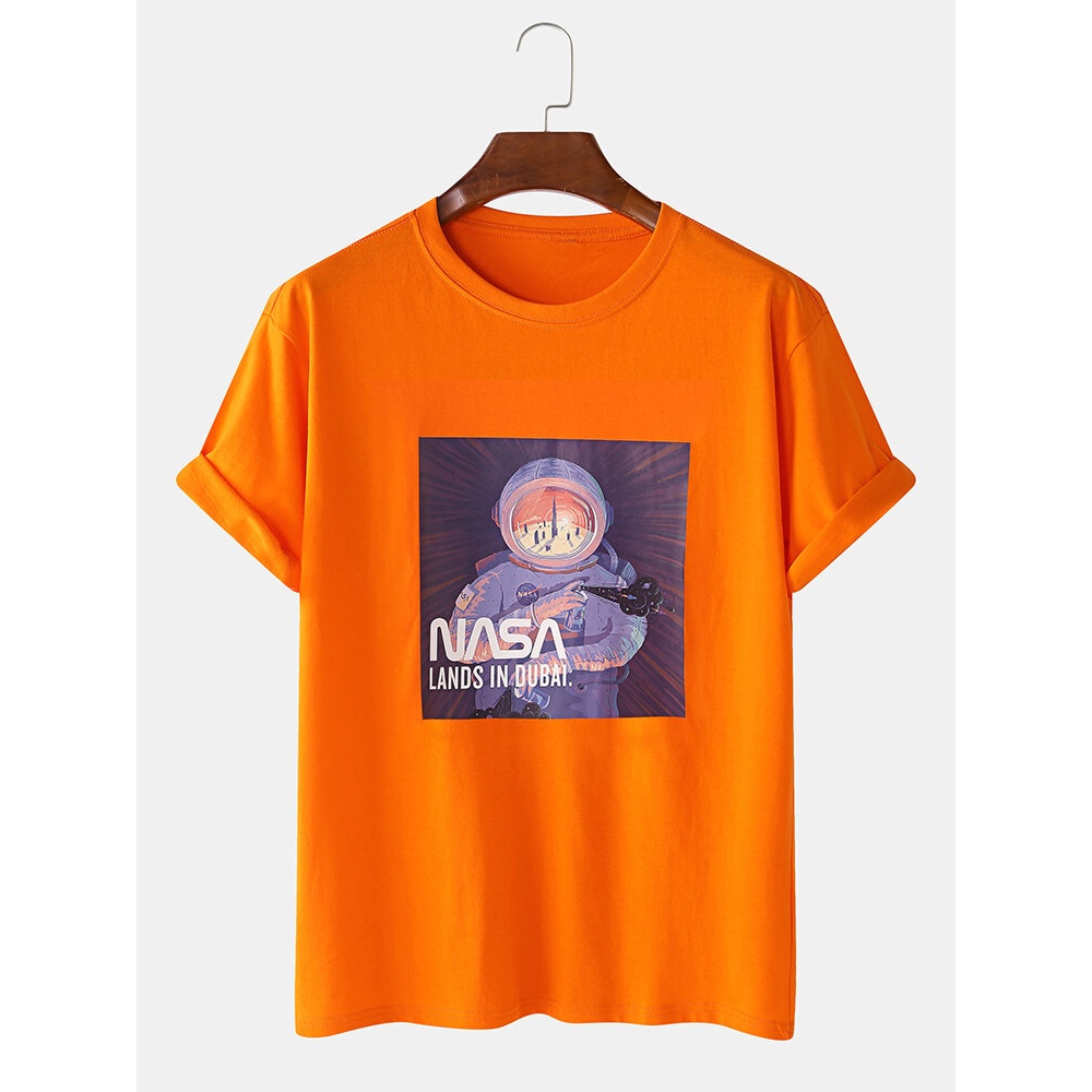 Mens Cotton Funny Astronaut License Crew Neck Short Sleeve Casual T-Shirts - Blue L
