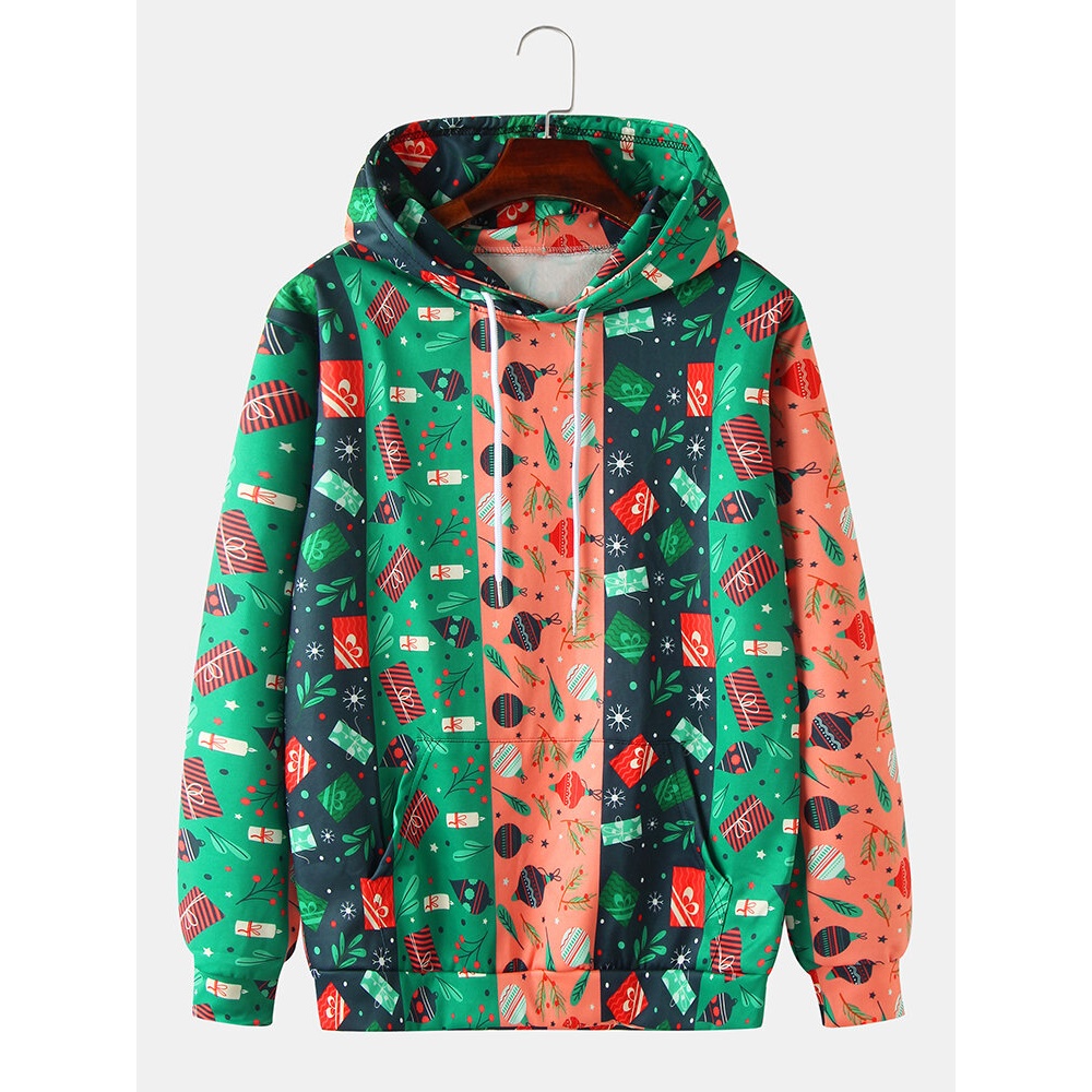 Mens Color Block Cartoon Print Drawstring Hoodies With Pocket - Multicolor XL