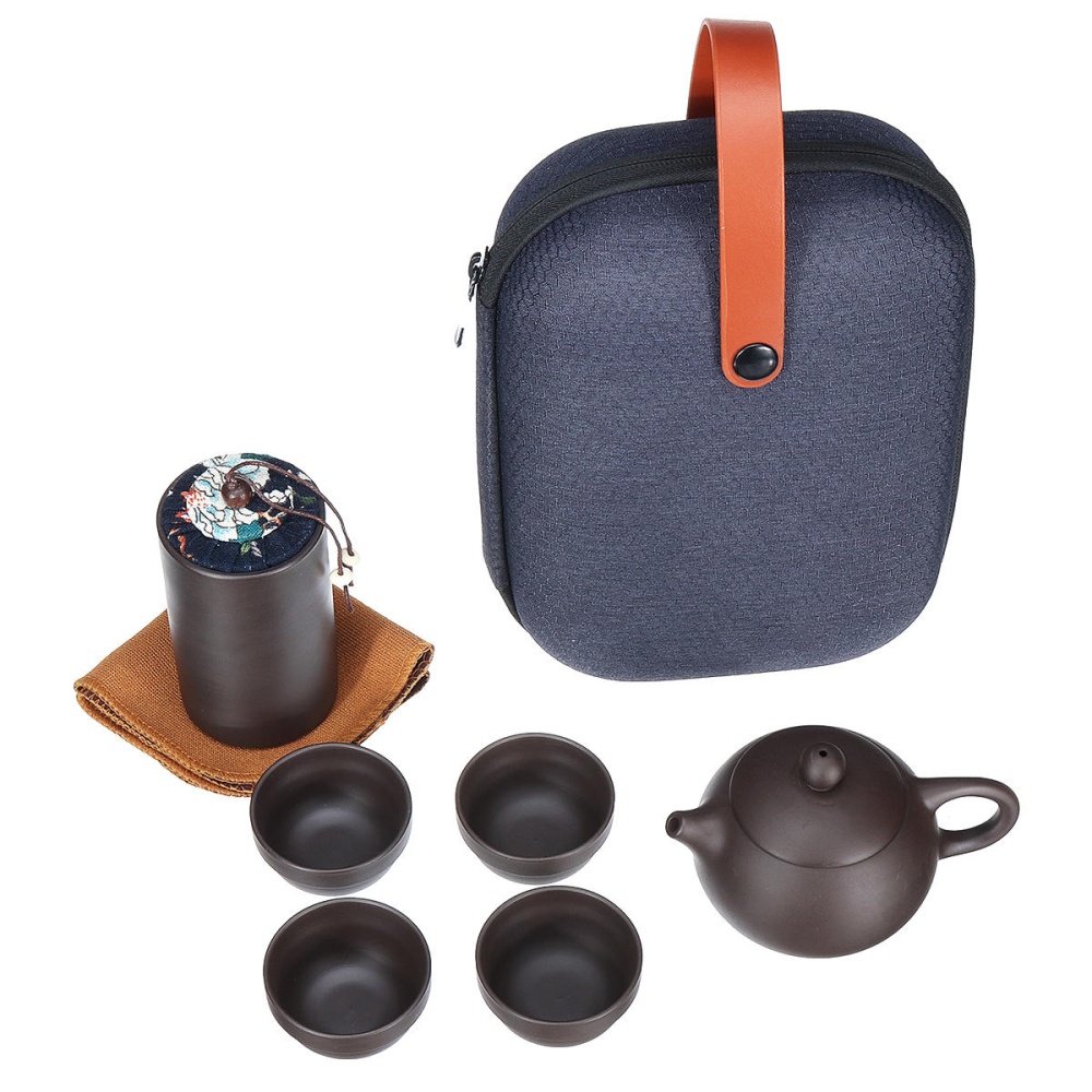 8 Pcs Travel Teapot Tea Set Purple Sand Pot+4 Cup+Tea Caddy+Storage Bag - B - Image 2