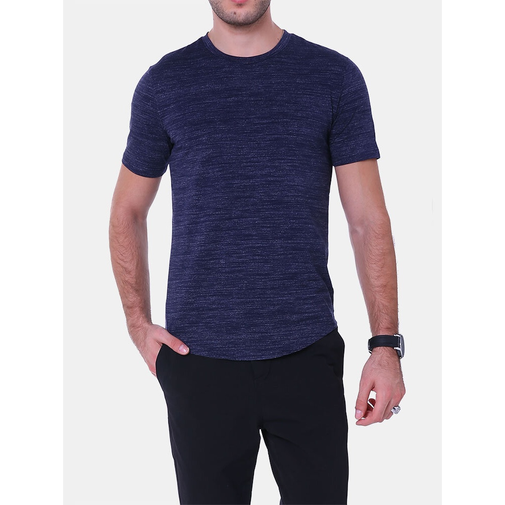 Mens Casual Fashion Bodycon Fit Pure Color T-Shirts - M Gray