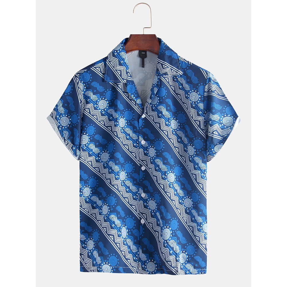 Mens Ethnic Style Breathable 100% Polyester Breathable Casual Shirts - M Blue