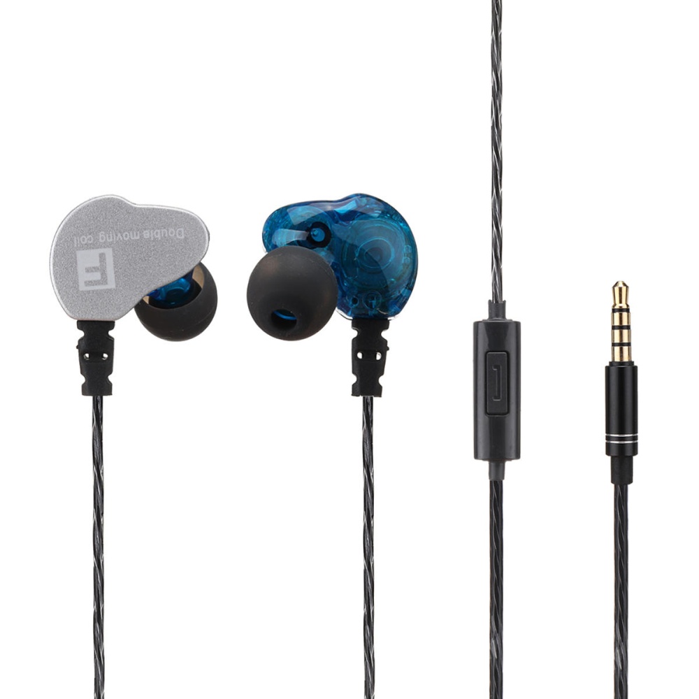 Double Dynamic Universal Earphone Bass In-ear Waterproof Mobile Phone Headset - Blue - Image 2