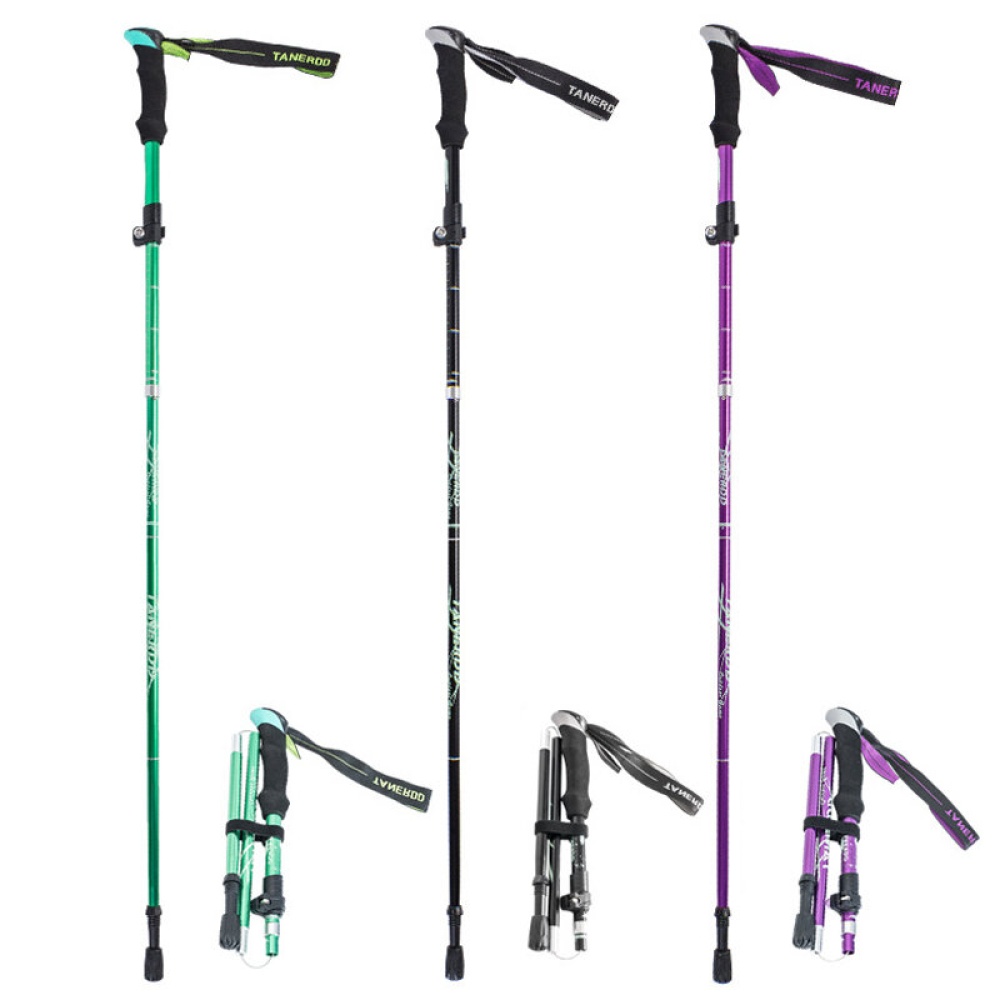 130CM Long Folding Walking Sticks Outdoor Trekking Poles EVA Handle Portable Hiking Antishock Aluminum Alloy Hiking Poles - Green - Image 2