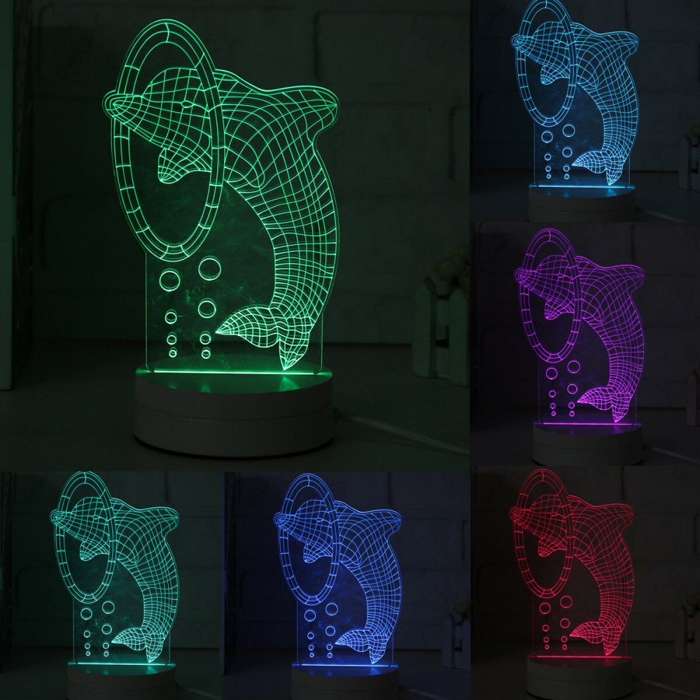 3D Multicolor LED Dolphin Pattern Night Light Lamp with Switch Home Party Decor 220V - Image 2