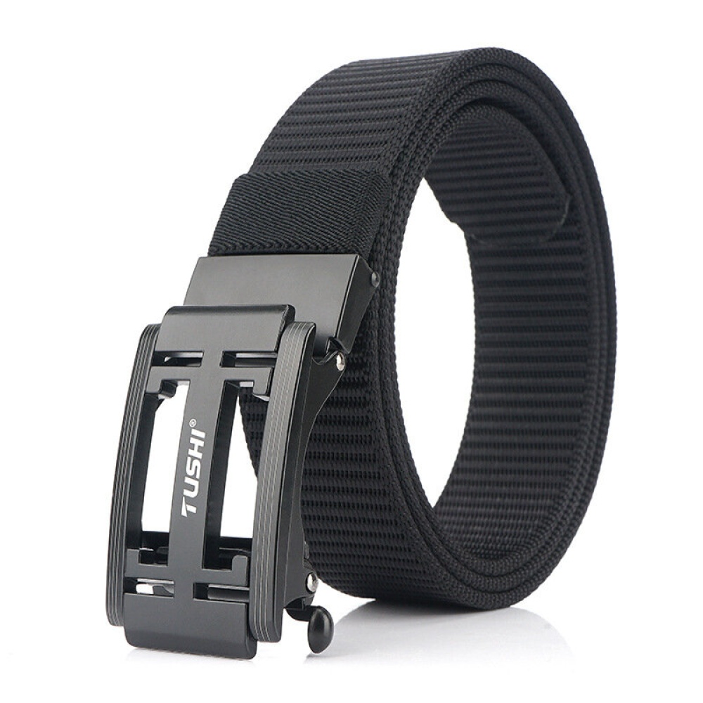 TUSHI 125cm x 3.4cm Zinc Alloy Buckle Men Tactical Belt Nylon Casual Belts - Black