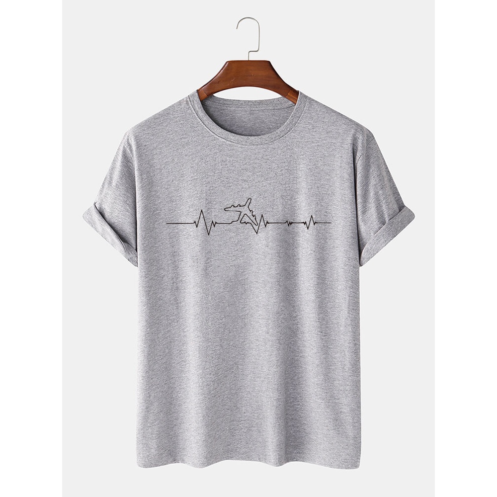 Mens 100% Cotton Letter Print Crew Neck Short Sleeve Casual T-Shirts - Black S