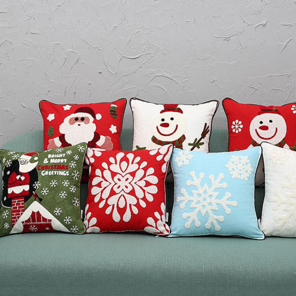 New  Pure Cotton Embroidering Pillow Cases Santa Snowflake Cushion Cover - D - Image 2