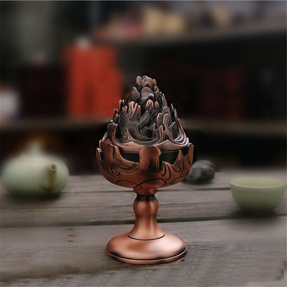 Antique Incense Coil Burner Holder Alloy Home furnishing Creative Fumigating Furnace Buddhist Censer - Red Copper