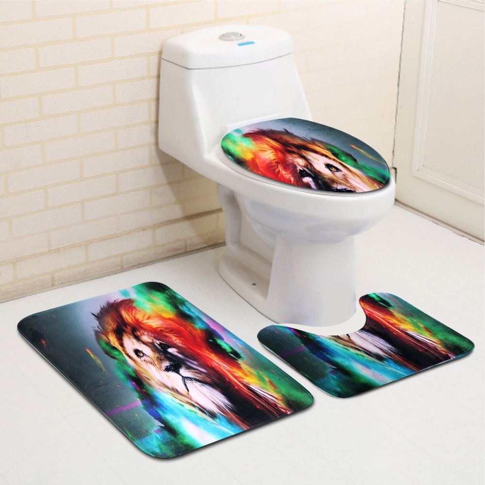 180x180CM Colorful Lion Waterproof Shower Curtain Anti-skid Bath Floor Mat Lid Cover Set - Shower Curtain - Image 2