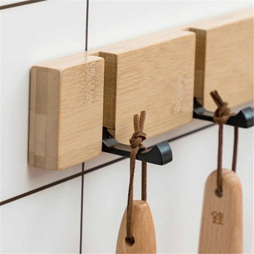 2/3/4/5 Hooks Folding Wall Mount Hook for Home Wooden Coat Hangers Rack Hat Clothes Hook Wall Door Coat Rack - White 2 - Image 2