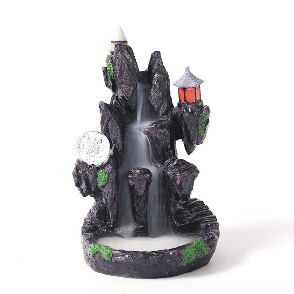LED Backflow Ceramic Mountain Waterfall Smoke Incense Burner Cones Holder Censer - Type A