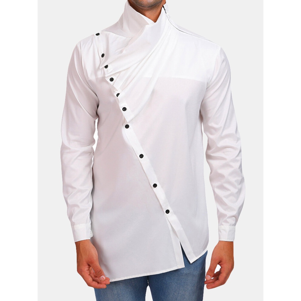 Casual Irregular High Collar Shirts for Men - M Navy