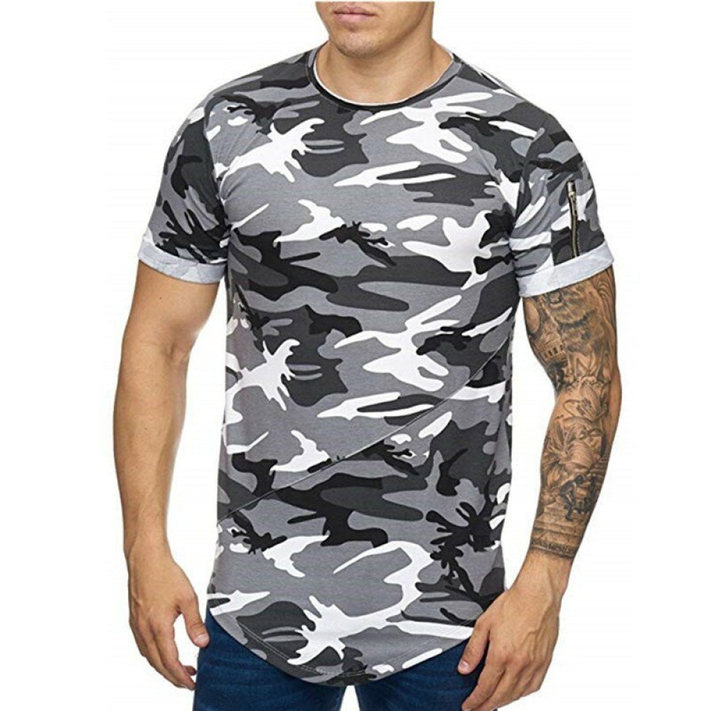 Men's Camouflage T-shirt Breathable Thin Round Neck Short Sleeve Hiking Fishing Training Tops - Army Green M - Image 2