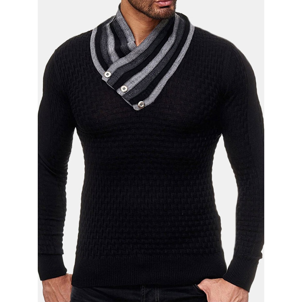 Men's Fashion Long Sleeve Turtleneck Knit Buttons Thick Cardigan Casual Sweaters - L Grey