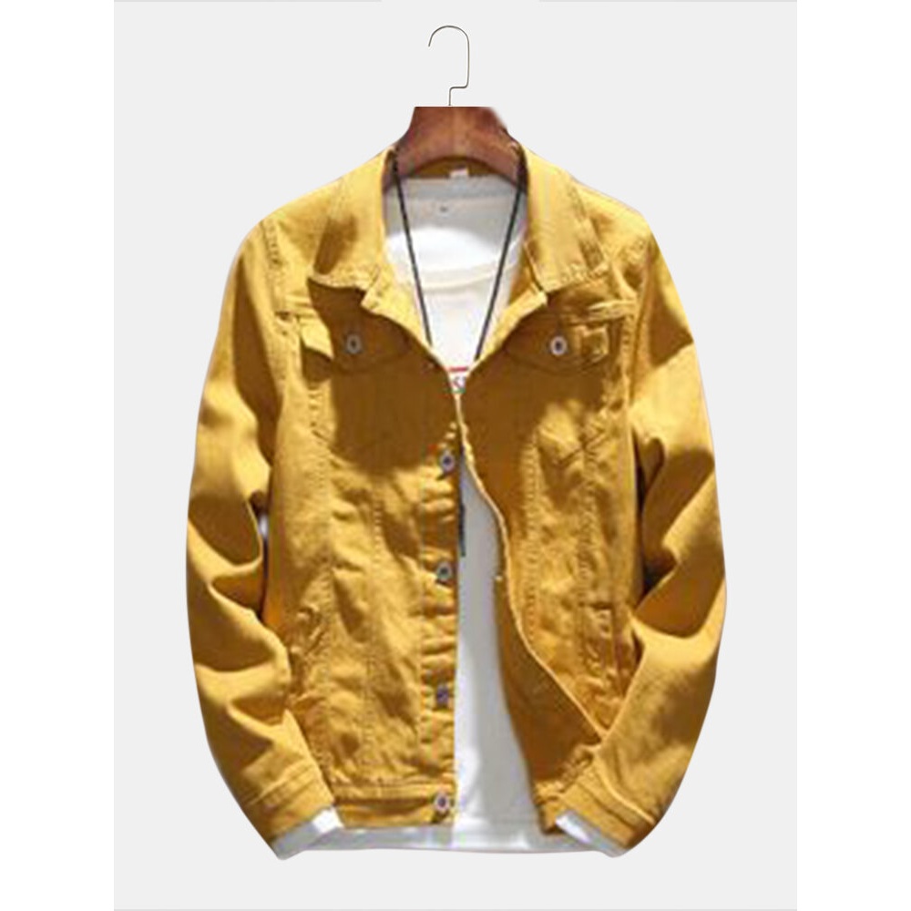 Mens Casual Jeans Spring And Autumn Season Denim Jacket - 3XL Yellow